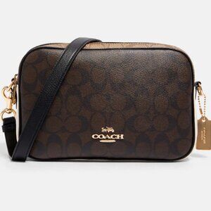 Coach C1767 Jes Crossbody In Blocked Signature Canvas  Gold Khaki Brown Multi